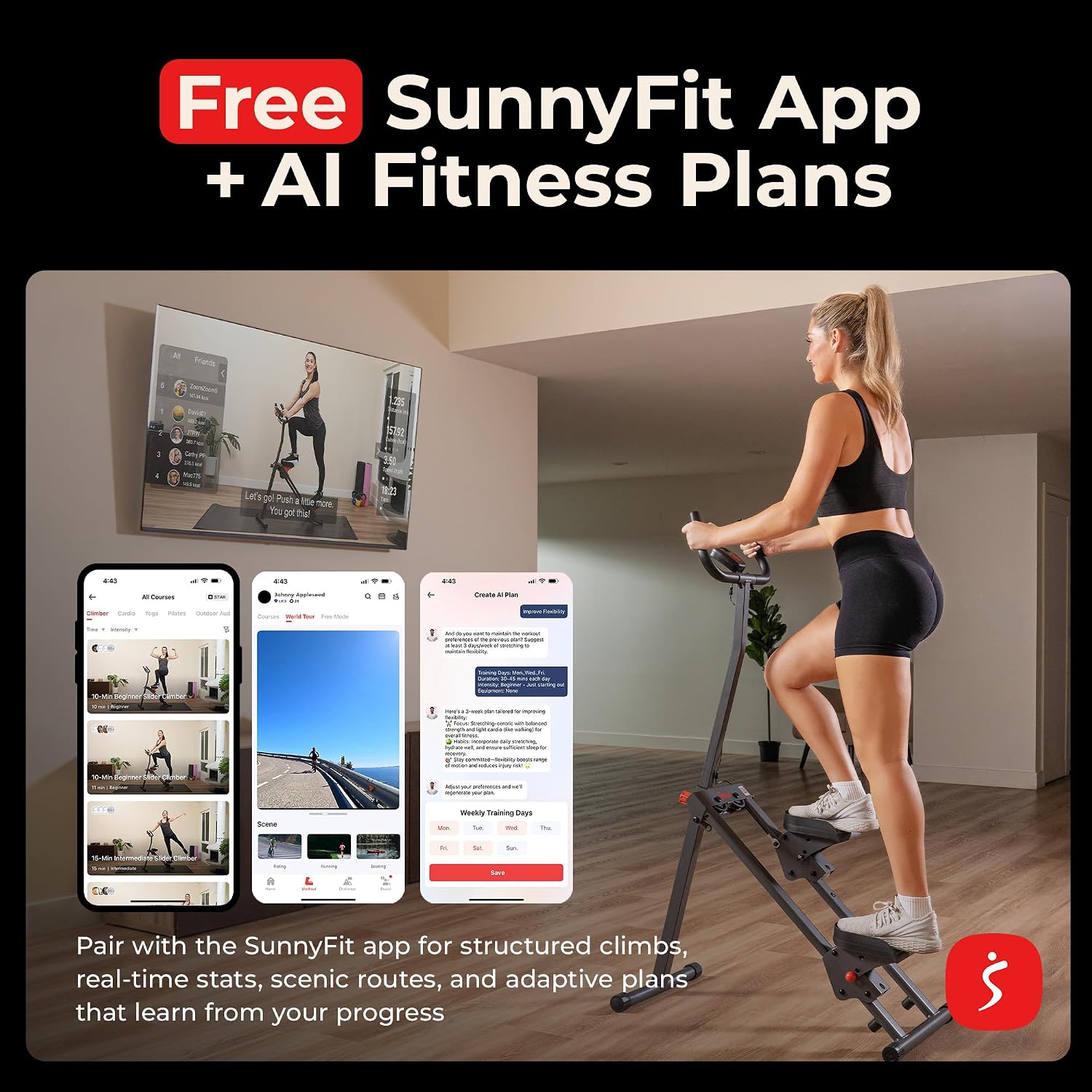 Sunny Health & Fitness Stair Stepper & Climber Exercise Equipment for Home Workout, Compact Cardio Training Machine
