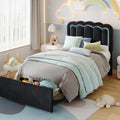SHA CERLIN Upholstered Twin Size Bed Frame with LED Lights and Large Storage Drawer, Velvet Platform Bed with Adjustable Wavy Headboard, Noise Free, Easy Assembly, No Box Spring Needed, Soft Black