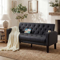 TYBOATLE 62' W Loveseat Sofa w/ 2 USB Charger Ports and 2 Cupholders, Mid-Century Modern Tufted Black Leather Small Love Seat Couches for Compact Living Room, Office, Bedroom, Apartment, Dorm