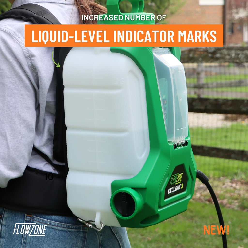 FlowZone Cyclone 3 Battery Backpack Sprayer, 4-Gal., 5-Pressure, Tool Only | Variable 8-115 PSI. QuickSwap Adapters included-Works with DeWalt, Milwaukee, Bosch & Makita Batteries. Battery not included.