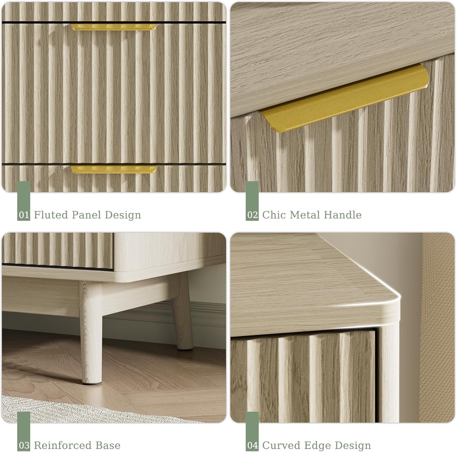 LYNSOM Fluted 8 Drawer Dresser for Bedroom, 55' Wide Modern Chest of Drawers with Curved Profile Design and Metal Handles, Wood Dresser TV Stand & Storage Organizer for Bedroom, Hallway, Beige