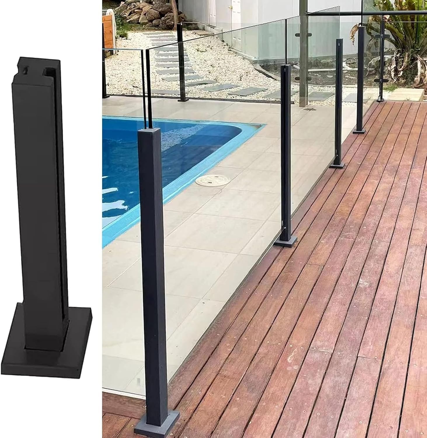 Black Glass Railing Post, 304 Stainless Steel Deck Railing System Glass Fence Panels, Perfect for Indoor & Outdoor Sturdy Metal Square Glass Balusters Post, Square Fence Support System ( Color : Mid P