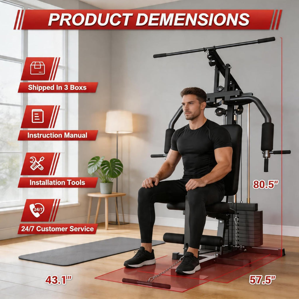 Home Gym Machine with 100LB Weight Stack, Multifunctional Full Body Workout Station for LAT Pulldown, Chest Press, Leg Extension & Strength Training, Compact Fitness Equipment for Home Use