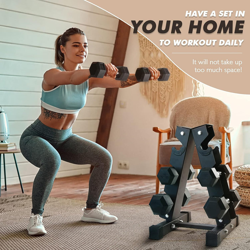 RitFit Rubber Coated Hex Dumbbell Set with Rack, 5-780LB for Home Gym Strength Training, Anti-Slip Knurled Handle, Hexagon Anti-Roll, Heavy-Duty Storage Rack