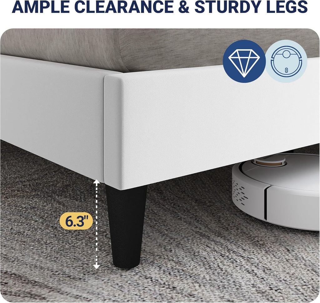 Allewie Velvet King Size Upholstered Bed Frame with Wingback Storage Headboard & Charging Station, Platform Bed with Diamond Tufted Design & Gold Trim, No Box Spring Needed, Easy Assembly, White