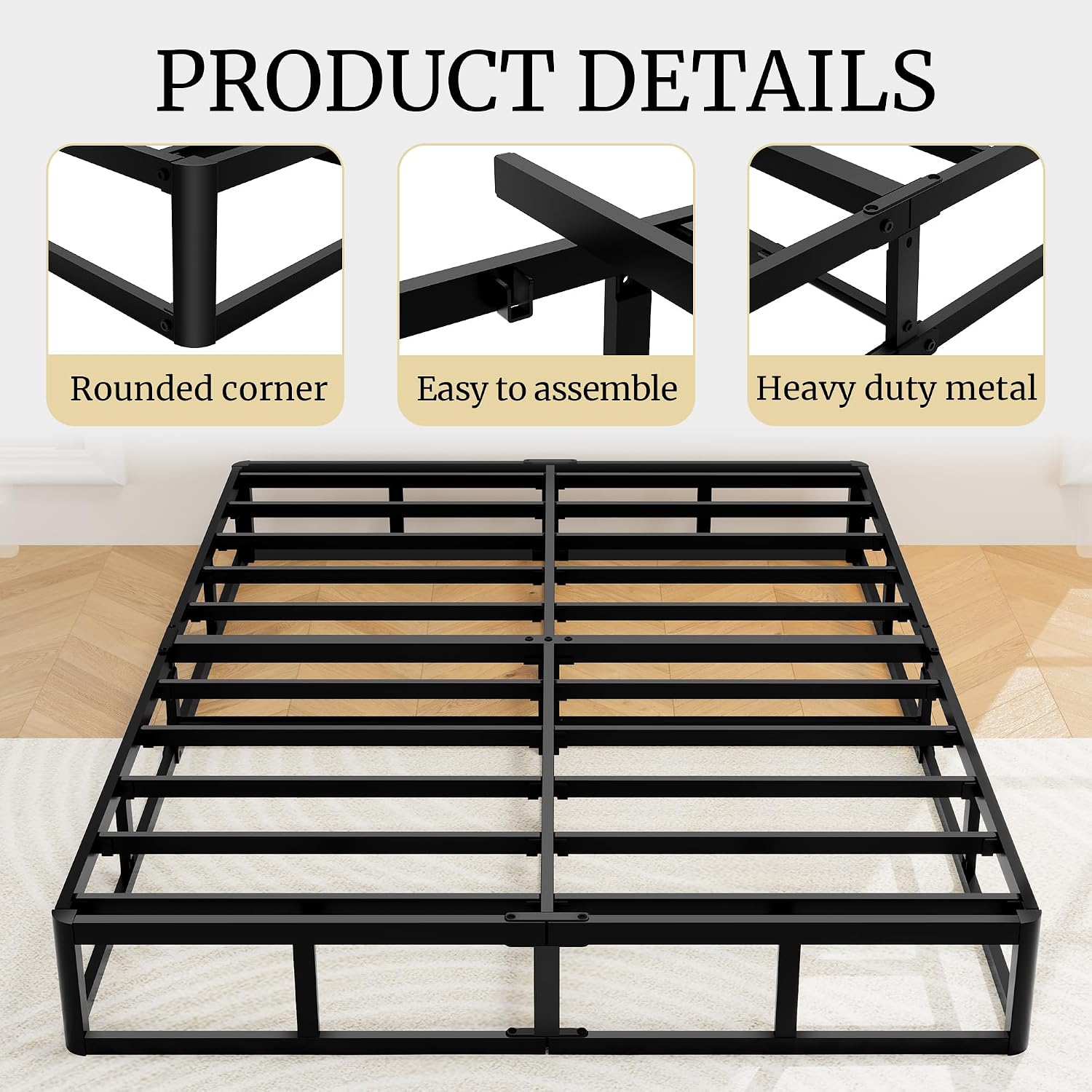 Awesofurni King Box Spring, 10 Inch High Profile King Size Box Spring Only, Black 3000 lbs Heavy Duty Metal Frame Mattress Foundation with Fabric Cover, Easy Assembly-Noise Free