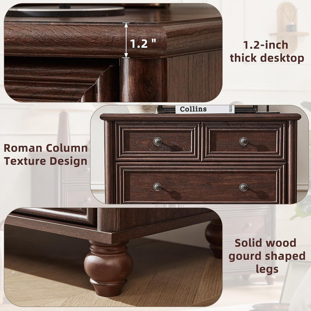 RWYHG Farmhouse 5 Drawer Dresser for Bedroom, 35.5' Walnut Tall Small Dressers & Chest of Drawers, Rustic Wood Dresser with Roman Column, Storage Organizer for Living Room, Hallway, Closet