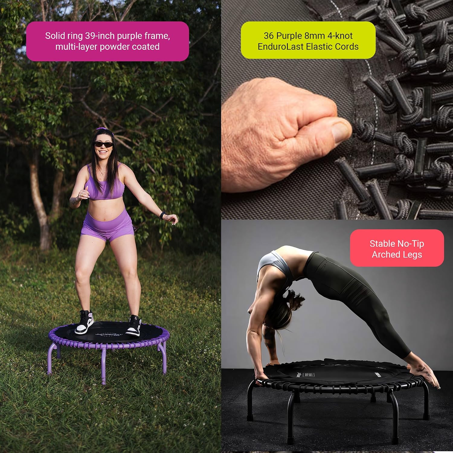JumpSport 350 PRO 39 Inch Fitness Trampoline Indoor Rebounder Cardio Workout Equipment 300 lb Capacity