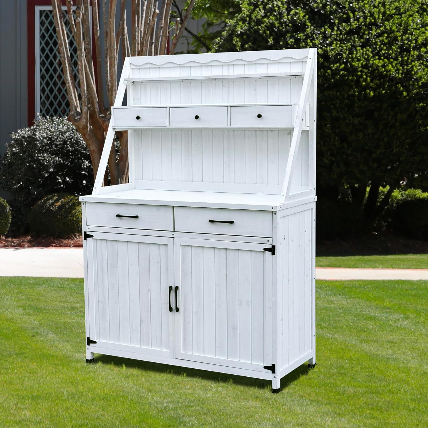 Outdoor Potting Bench Table,Wooden Gardening Table Tabletop and Storage Cabinet, Planting Table Garden Work Bench for Garden, Patio, Greenhouse