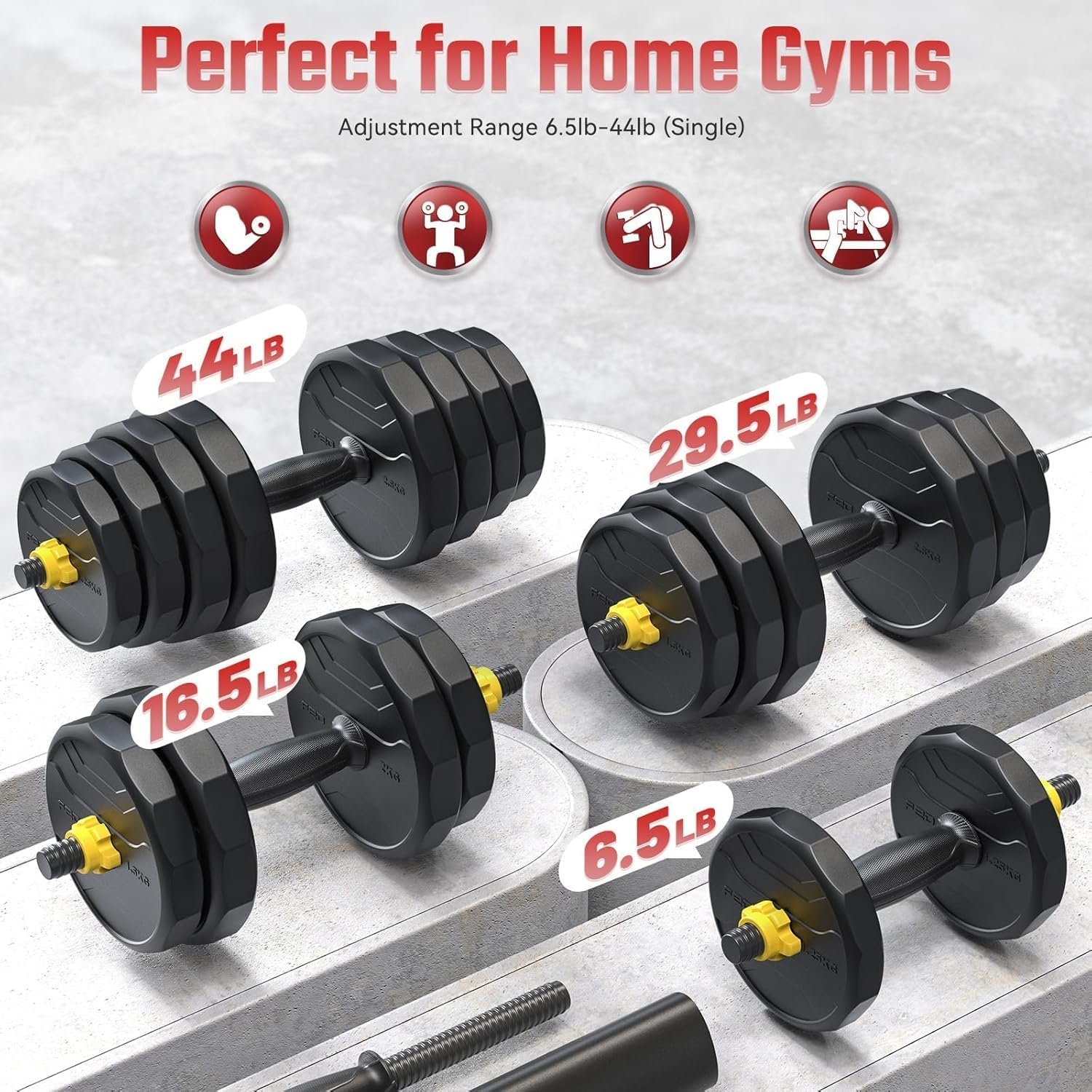 FEIERDUN Adjustable Dumbbells Set, 48/68/88lbs Free Weight Set with 4 Modes, Used as Barbell, Kettlebells, Push up Stand, Fitness Exercises for Home Gym Suitable Men/Women