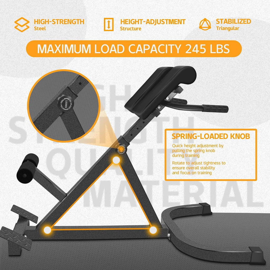 Roman Chair Back Extender - Angle & Height Dual Adjustable Hyperextension Bench for Home Gym - Adjustable Back Exercise Machine Fitness Equipment