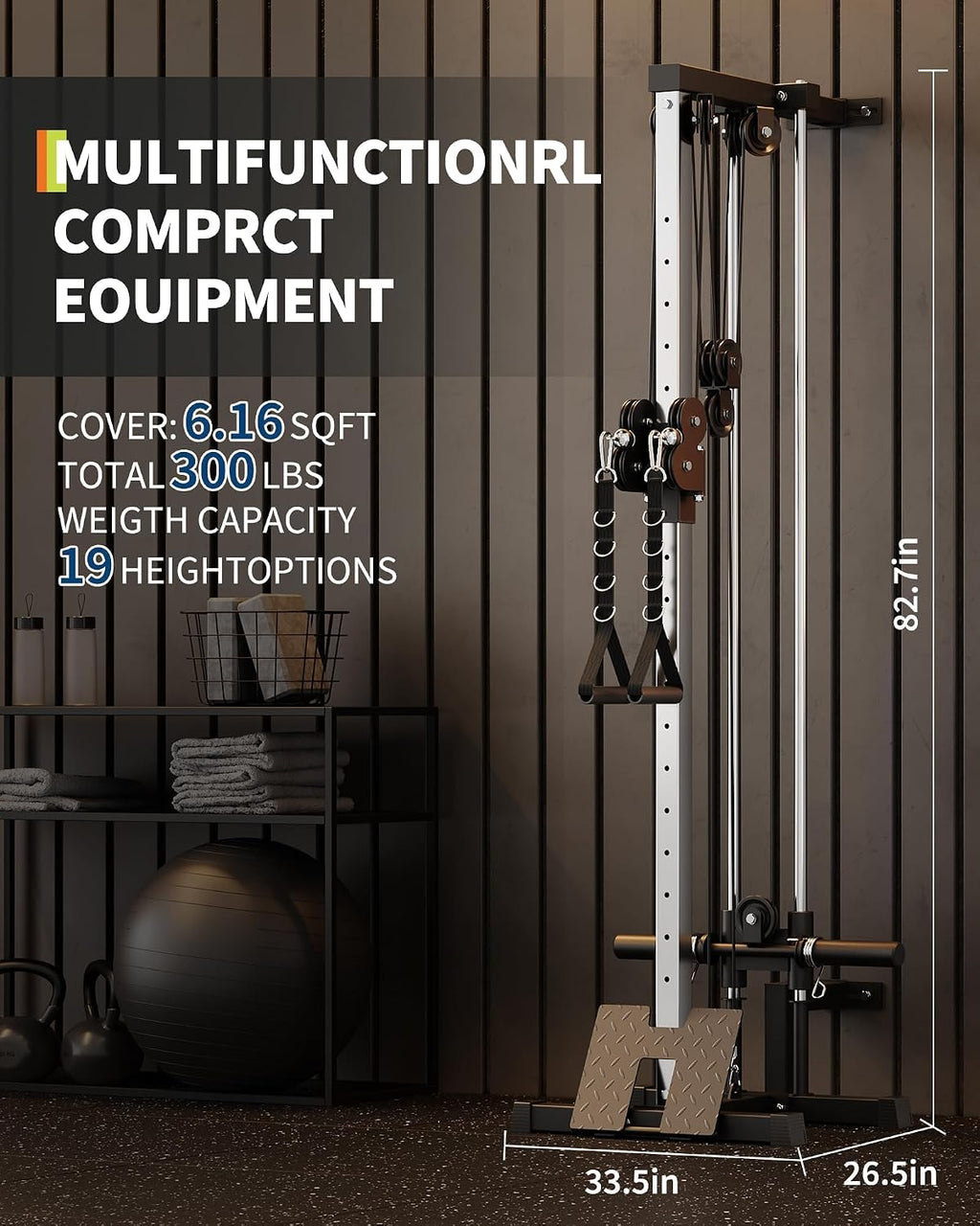 Garvee Wall Mount Cable Station, LAT Pulldown Machines with 19 Positions Dual Pulley System, Cable Crossover Machine with Adjustable Footplate, T-Bar and More Attachments, Workout Equipment Home Gym