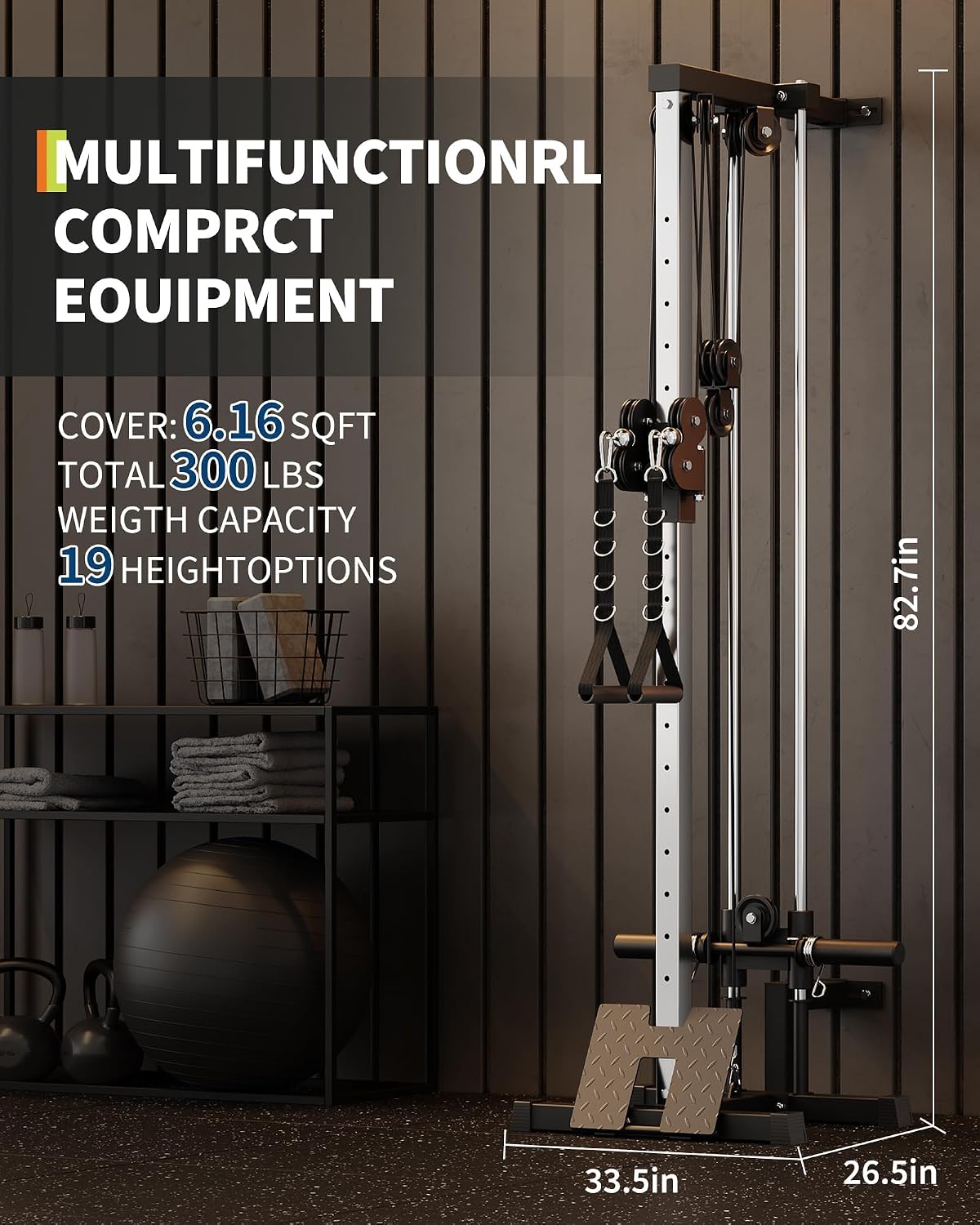 Garvee Wall Mount Cable Station, LAT Pulldown Machines with 19 Positions Dual Pulley System, Cable Crossover Machine with Adjustable Footplate, T-Bar and More Attachments, Workout Equipment Home Gym