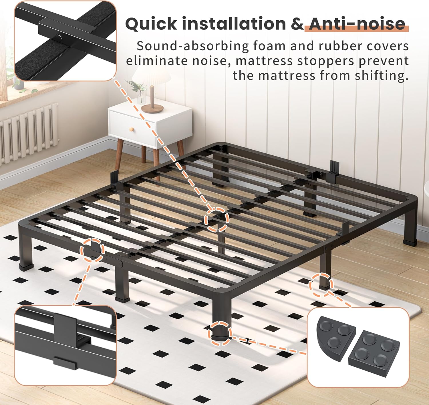 VIPSHOW 10 Inch Full Heavy Duty 3500 lbs Bed Frame with Round-Corner Legs & Anti-Squeak Design – Quick Assembly Metal Platform, No Box Spring Needed
