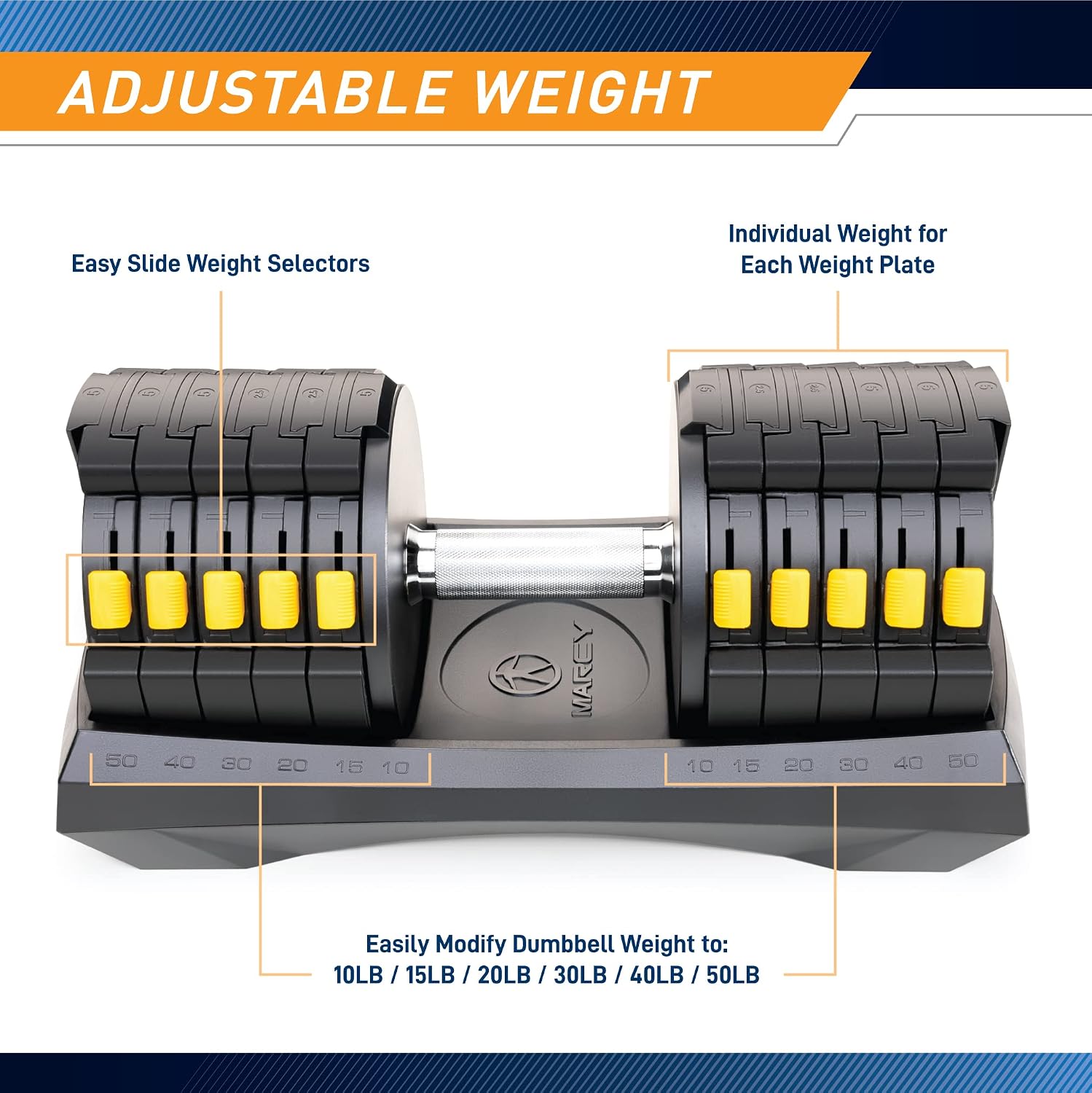 Marcy Adjustable Dumbbell System – 6-in-1 Free Weights for Home Gym, 50 lbs Single or 100 lbs Pair Options for Strength Training