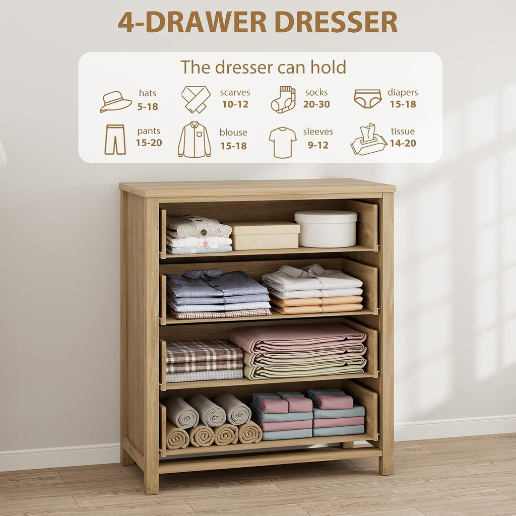 IDEALHOUSE Rattan Dresser for Bedroom, Chest of Dressers 37' Tall Dresser for Closet with 4 Rattan Drawers Chest with Clothes Storage Cabinet, Drawer Organizer for Bedroom, Living Room, Hallway