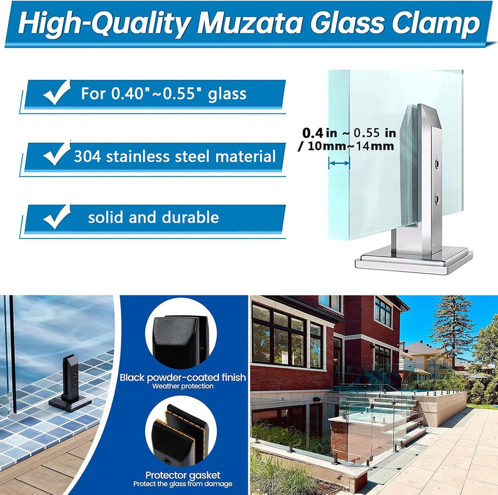 Generic 4pack Glass Clamp Glass Standoff, Heavy Duty 304 Stainless Steel Glass Clamp Pool Fence Balustrade Railing Post Clamps,Black,160mm