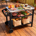 CubisVeta Stainless Steel Kitchen Workstation with Shelf & Wheels, Multipurpose Prep Table for Outdoor Cooking, BBQ, Patio & Indoor Kitchen, Heavy-Duty & Easy to Clean (34.7+Storage Basket)