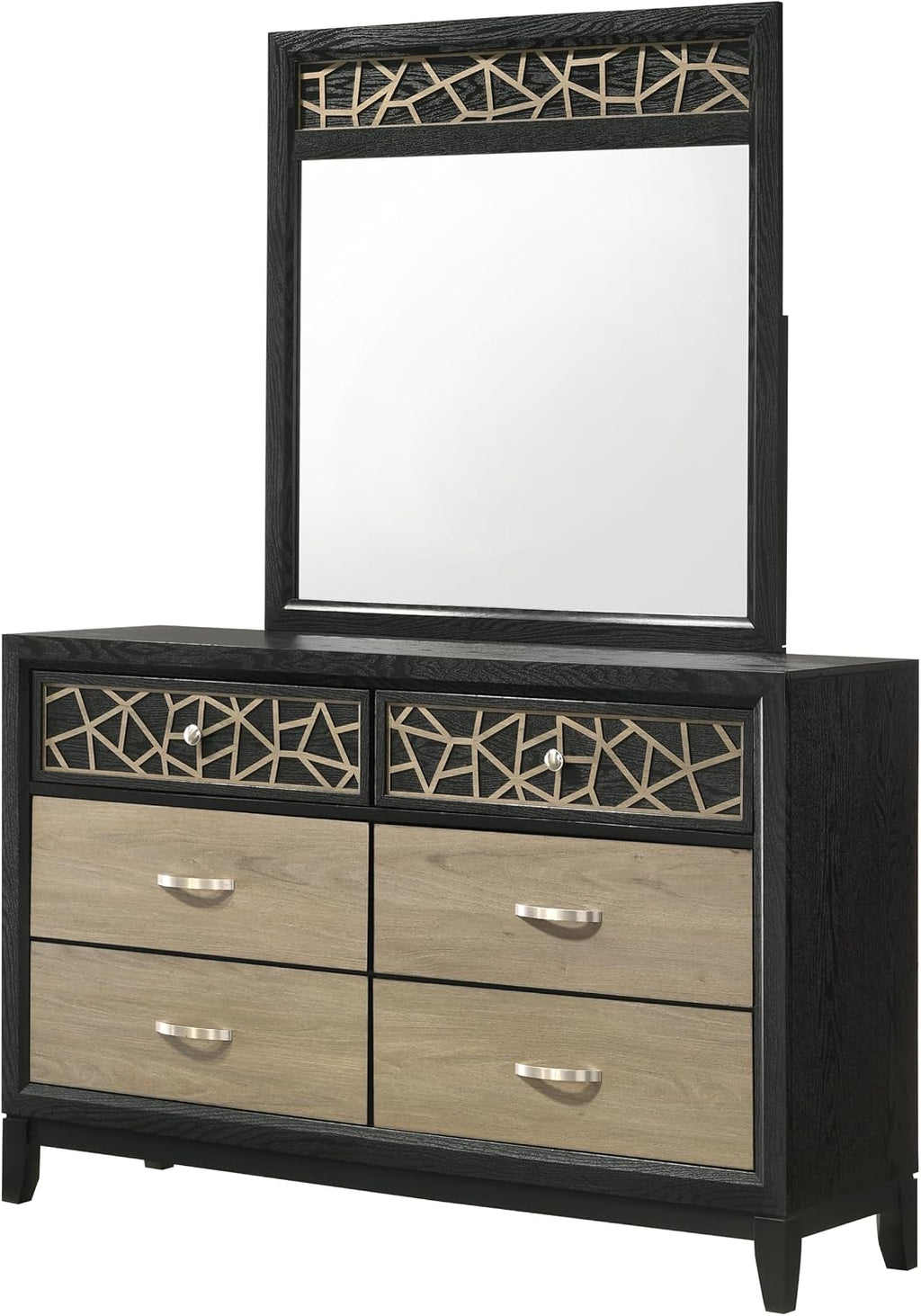 Modern Contemporary King 4PC Bedroom Set Made with Wood in Black and Natural