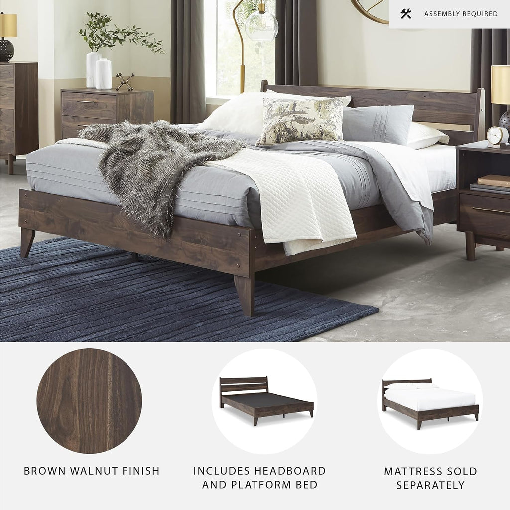 Signature Design by Ashley Calverson Casual Queen Panel Platform Bed, Wood, Foundation or Box Spring Not Needed, Bed' A Box, Dark Brown Finish