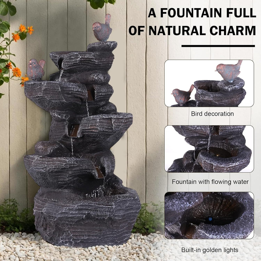 Generic Resin Stone Imitation Waterfall with LED Lights Desktop Waterfall Fountain Tabletop Fountain Relax Meditation Decor for Home Office