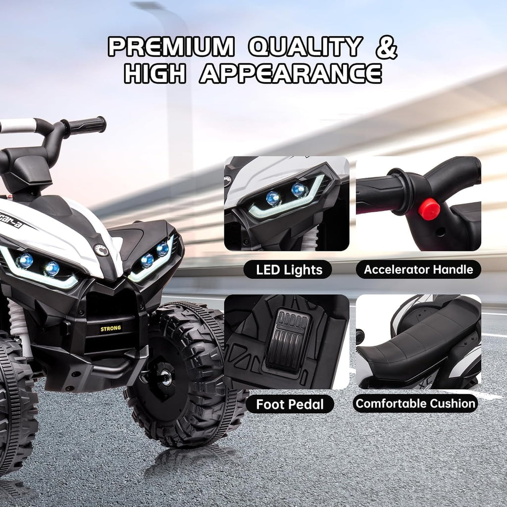 GarveeLife 12V Kids Ride On ATV, 4 Wheeler Electric Vehicle for Kids 3-8 Toddler Battery Powered Toy Car for Boys Girls with Remote Control, LED Lights, Soft Start, Treaded Tires, Music, White
