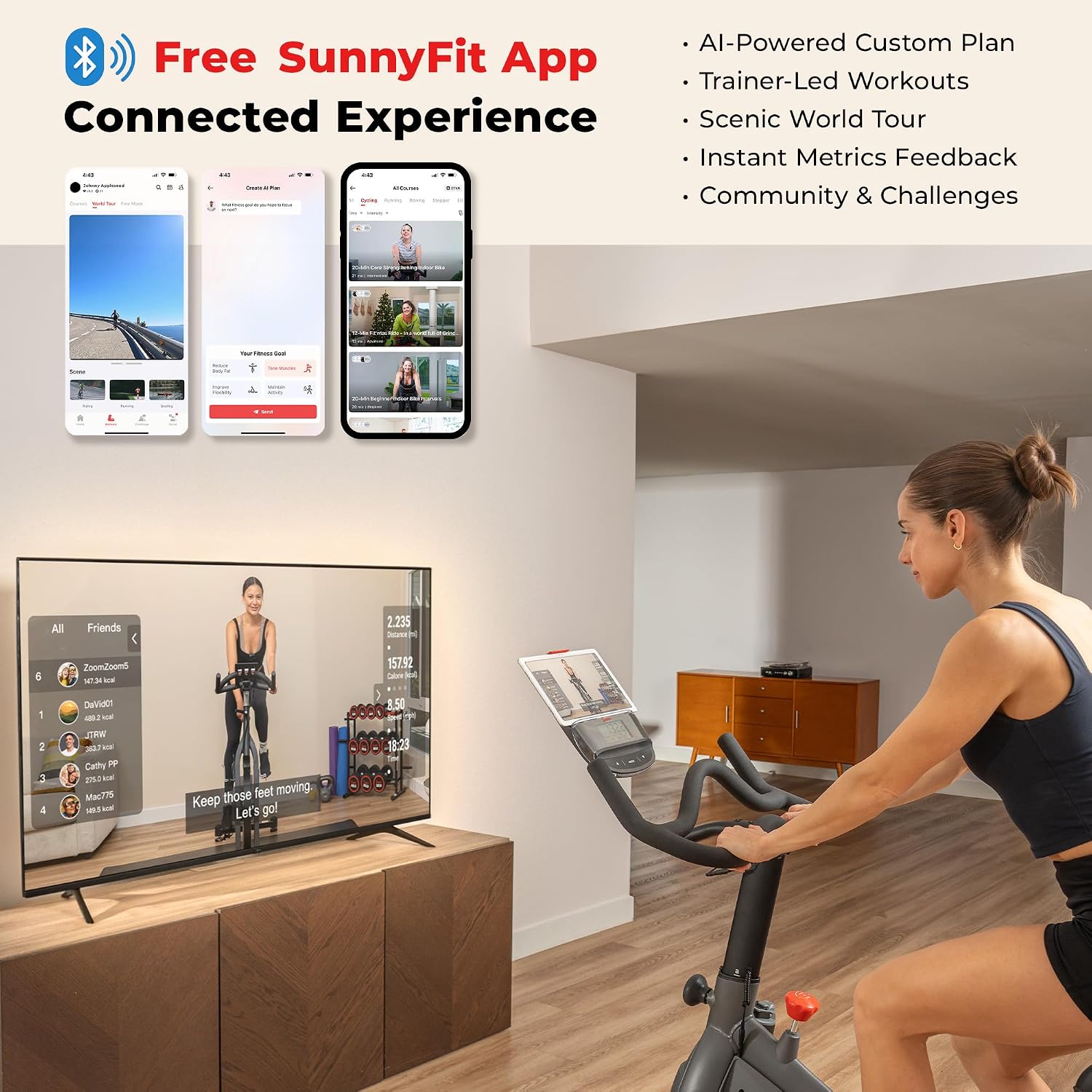 Sunny Health & Fitness Smart Magnetic Indoor Cycling Bike, Stationary Exercise Cardio Equipment, Free SunnyFit Training App