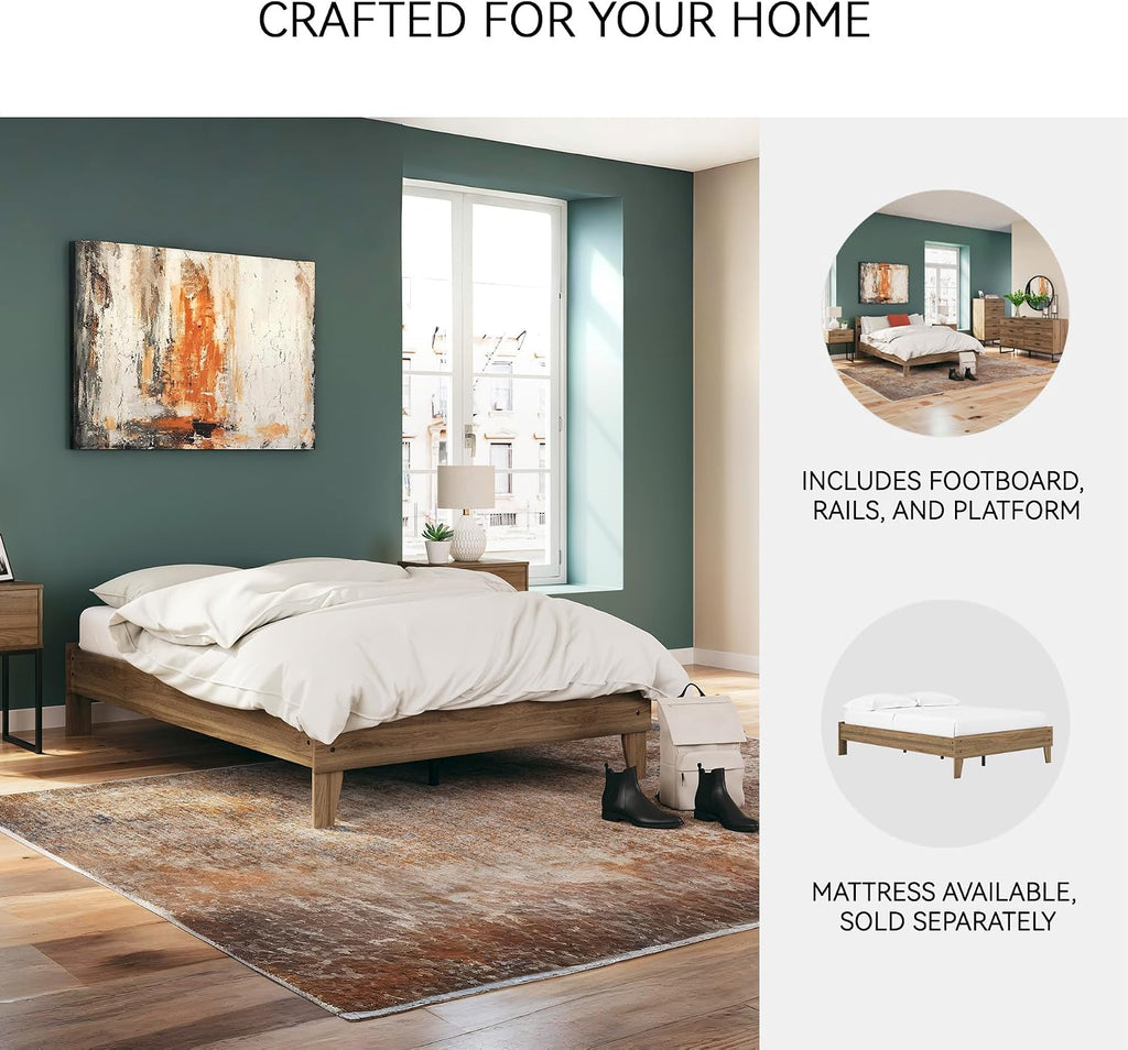 Signature Design by Ashley Deanlow Mid-Century Modern Full Platform Bed with Metal Slats and Center Support Legs, Dark Brown