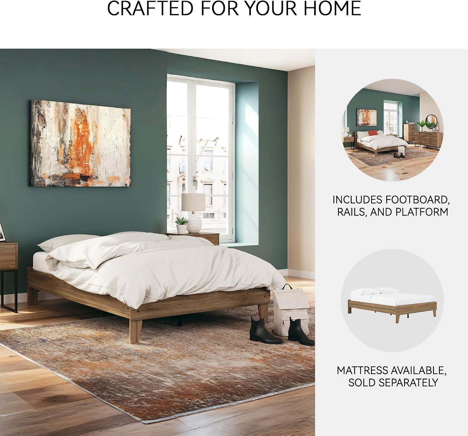 Signature Design by Ashley Deanlow Mid-Century Modern Full Platform Bed with Metal Slats and Center Support Legs, Dark Brown