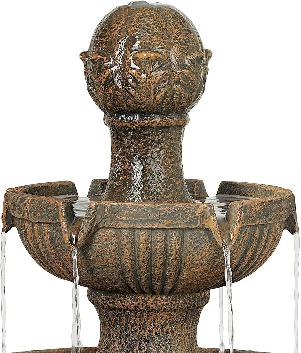 Ravenna 43' High Large Italian Indoor Outdoor Decor Faux Stone Floor Fountain Standing Waterfall 3-Tier Basin Tall Water Feature for Outside Garden Patio Yard Backyard Porch Deck - John Timberland