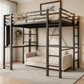 SUNLEI Loft Bed Twin Size with Desk and Safety Guard Rail, Twin Size Metal Bed Frame with Double Layer Shelves for Storage, No Box Spring 2 Security Ladders, Midnight Black