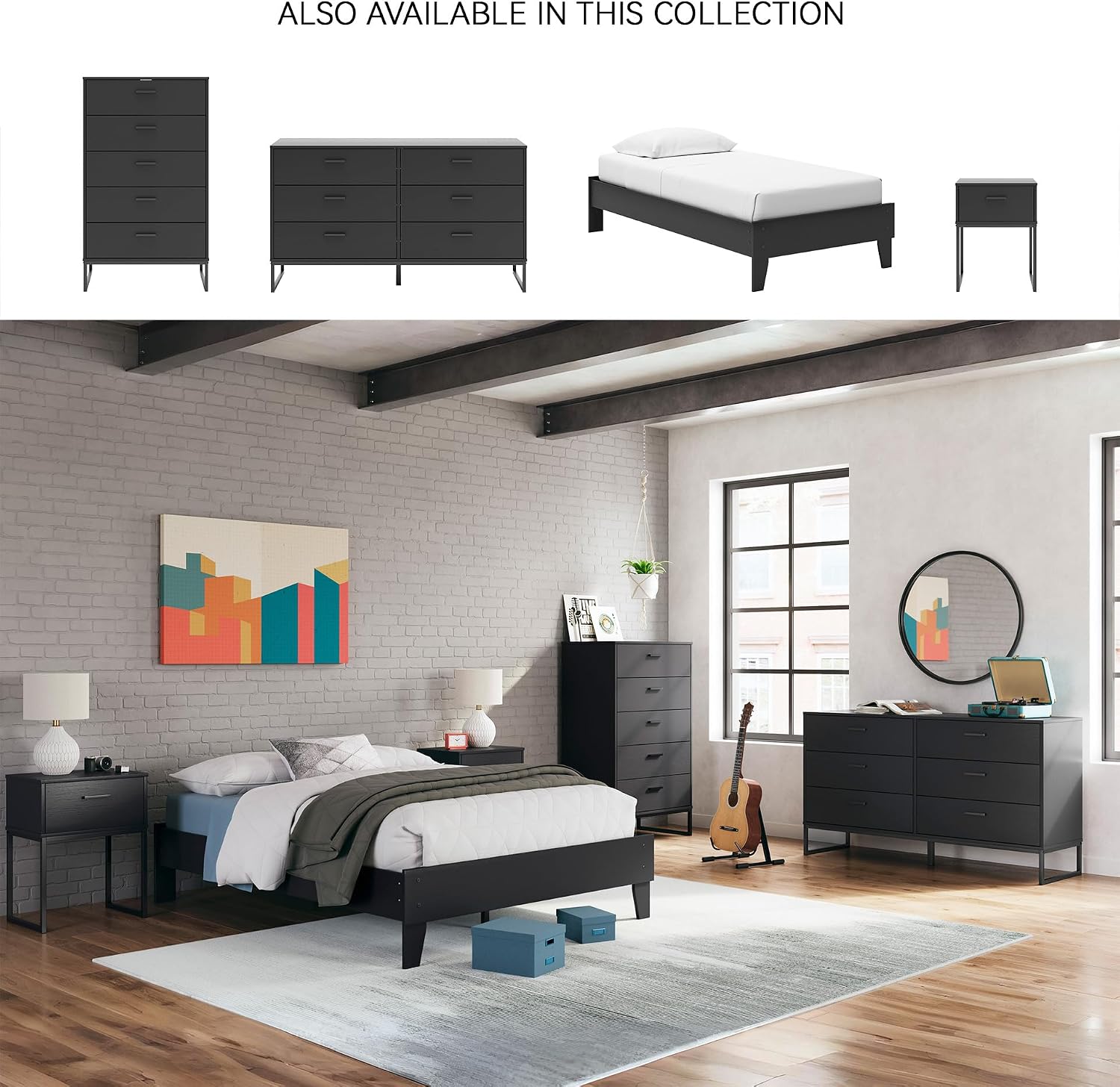 Signature Design by Ashley Socalle Casual Full Platform Bed with Metal Slats, No Box Spring Needed, Black