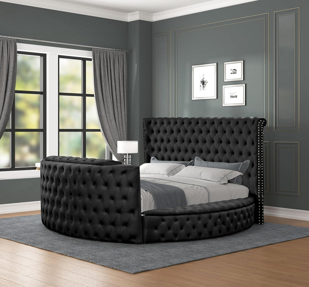 Crystal Tufted King 5 Pc Vanity Bedroom Set Made with Wood in Black