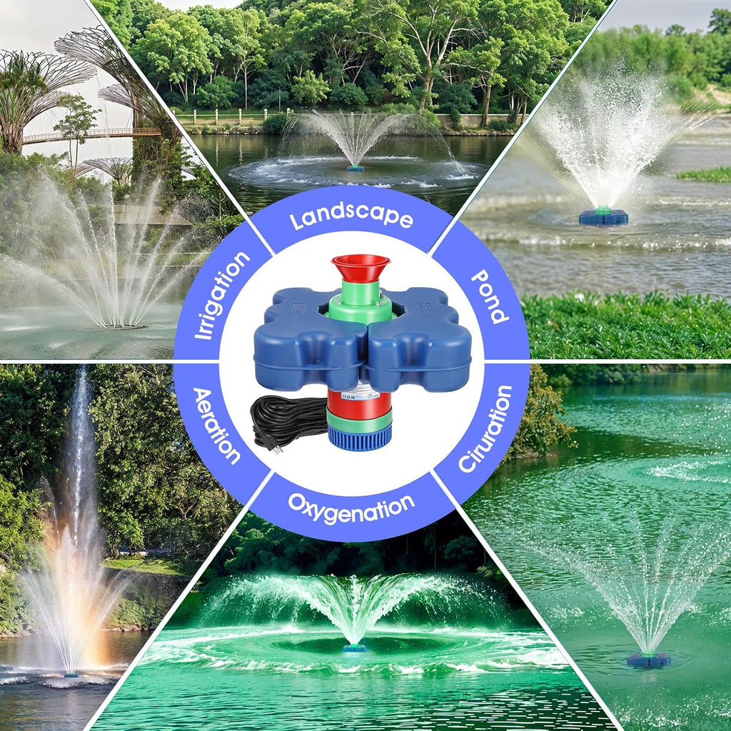 Pond Fountain Aerator with Time Controller-15000 GPH,110V 1HP 750W Floating Fountain Aeration System for Large Ponds,Aerating Fountain Pump for Outdoor Ponds & Lakes with 15A/100FT Power Cord