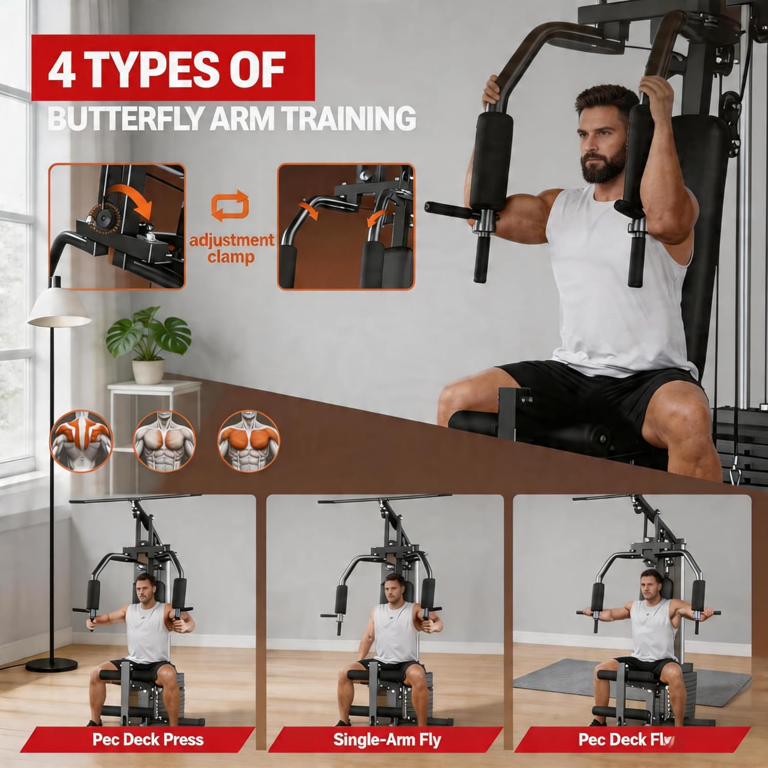 Home Gym Machine with 100LB Weight Stack, Multifunctional Full Body Workout Station for LAT Pulldown, Chest Press, Leg Extension & Strength Training, Compact Fitness Equipment for Home Use
