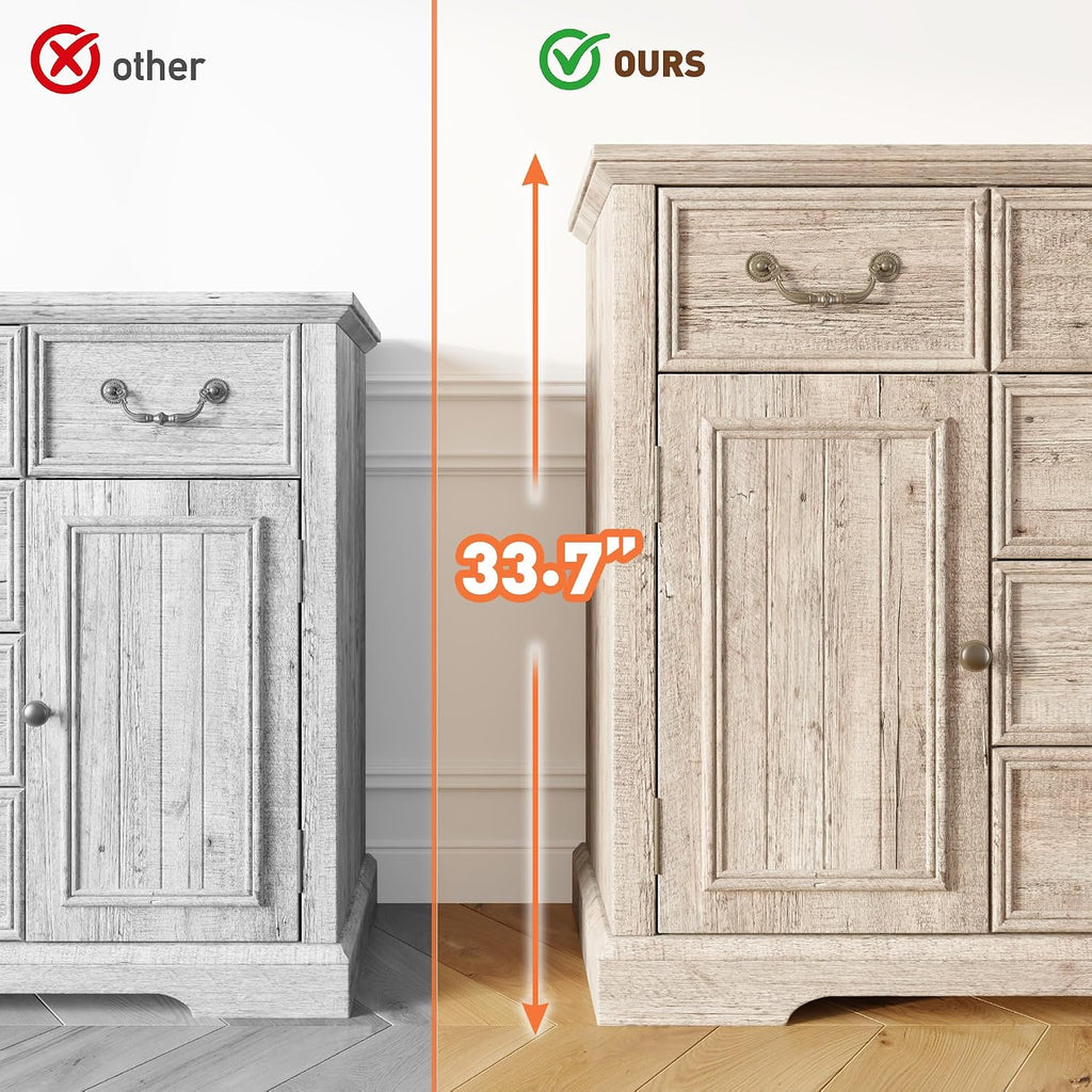 Homkdom Dresser for Bedroom with 6 Drawers & 2 Doors with Silent Gliding Drawers for Bedroom,Dining Room, Hallway,Grey