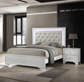 Modern Crisp White Textured Finish Tufted Headboard Integrated LED Lighting Full Size Bed Set 3pc Bedroom Furniture