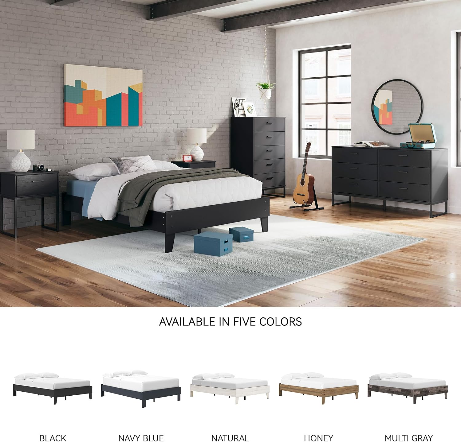 Signature Design by Ashley Socalle Casual Full Platform Bed with Metal Slats, No Box Spring Needed, Black
