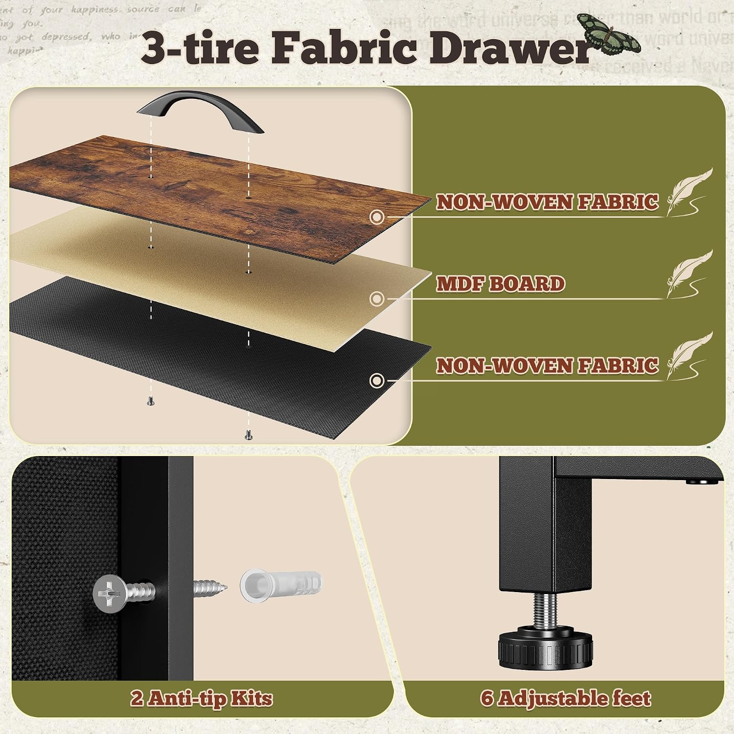 Romorgniz 55' W Dresser for Bedroom with 9 Drawers LED TV Stand with Power Outlets for 45, 55, 65 Inch TV Sturdy Long Chest of Drawers with Extra 2 Wooden Shelves Steel Frame Rustic Brown