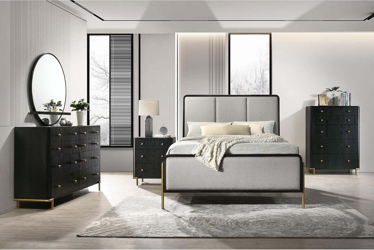 Black and Grey 5 King Bedroom Set