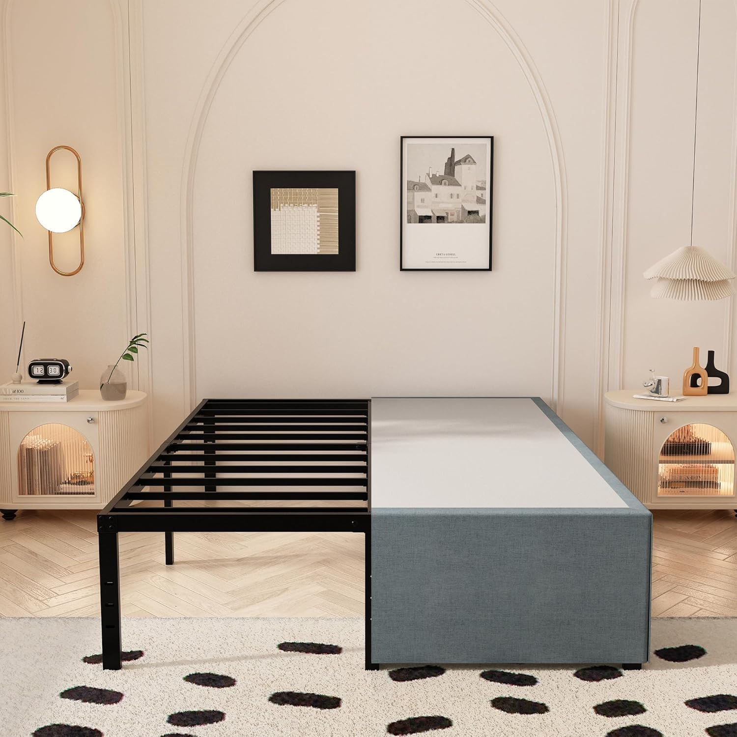 Maenizi 18 Inch Full Size Bed Frame with Skirt, Heavy Duty Metal Bed Frame Full, No Box Spring Needed, Support Up to 3000 lbs, Easy Assembly, Noise Free, Black