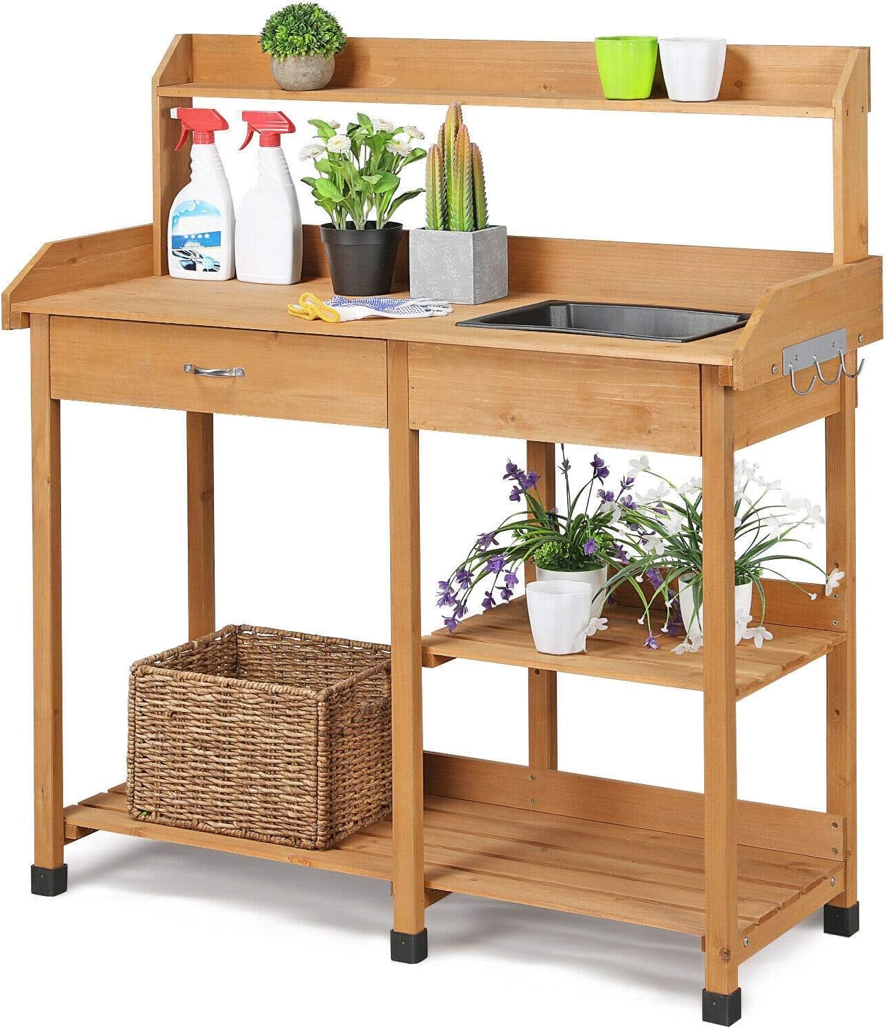 Potting Bench Table Garden Work Benches with Sink Shelf Outdoor Outside Storage