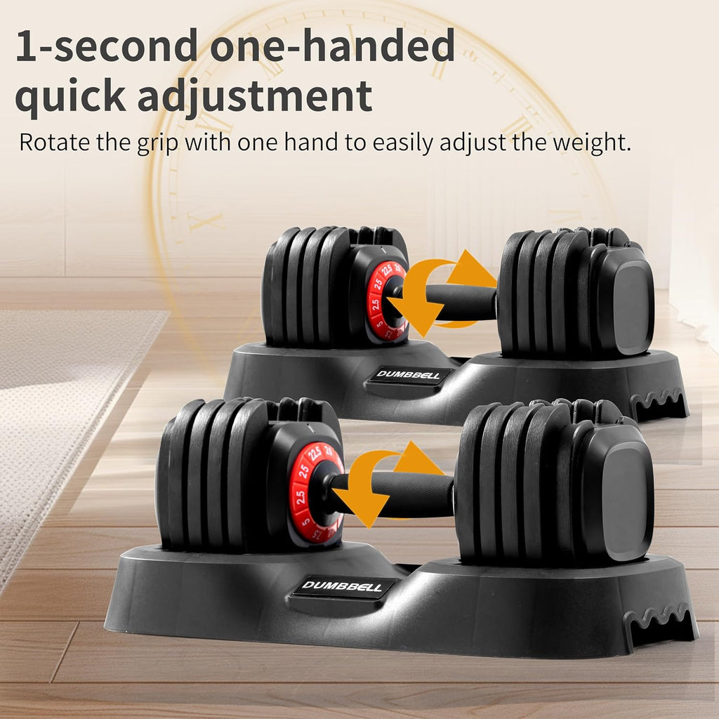 Shaking Weight Adjustable Dumbbell Set 22-66 lbs, 5LB Pink & 25LB Black for Men & Women, Home Gym Equipment, Full Body Workout, Arm Training, Non-slip Noiseless Dumbbells