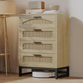 Mericonia 4 Drawer Rattan Dresser for Bedroom, Wood Tall Dresser for Closet with Metal Handles, Boho Nightstand Sets, Dressers & Chests of Drawers for Bedroom, Hallway and Entryway, Oak