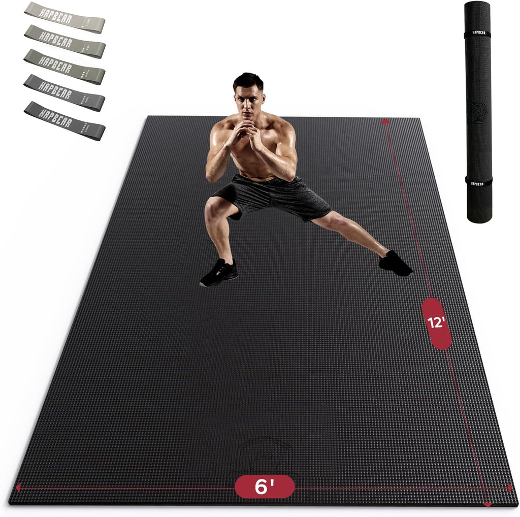 HAPBEAR Large Exercise Mat-7'x5'/6'x8'/6'x9'/6'x10'/6'x12'x8mm(1/3'),Non-Slip, Ultra Durable, Thick Workout Mat for Home Gym Flooring Cardio, Yoga for Fitness, High-Density, Shoes-Friendly