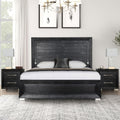 Furniture of America Lyle Modern Solid Wood 3-Piece Bedroom Collection with Queen Bed Frame and Nightstand Set of 2, Includes LED Light Headboard, Box Spring Required, Black