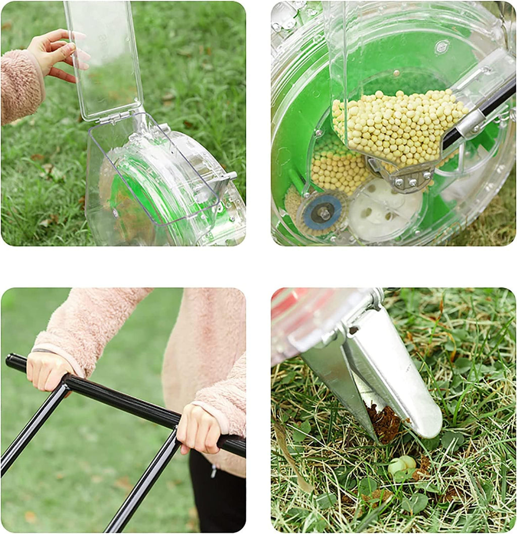 Push Spreader,Lawn & Garden Spreaders, Garden Seeder with 12 Seed Plates, Hand-Push Roller Seeder Planting Depth 1.4-3in(