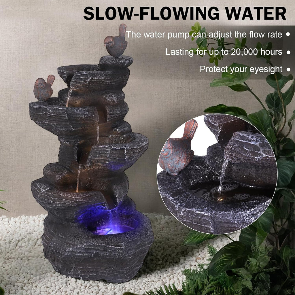 Generic Resin Stone Imitation Waterfall with LED Lights Desktop Waterfall Fountain Tabletop Fountain Relax Meditation Decor for Home Office