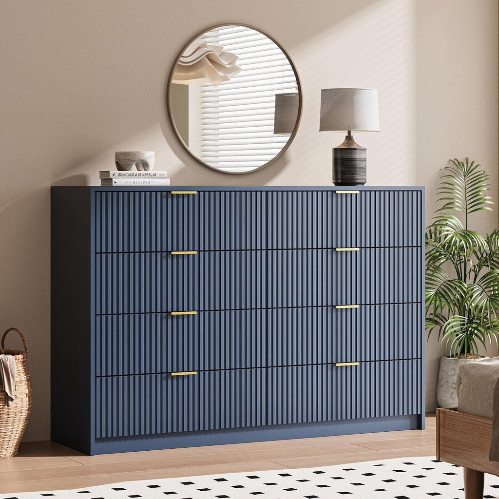 MAISONARIA Navy Dresser for Bedroom, 8 Drawer Double Dresser, Modern Chest of Drawers for Bedroom, Living Room, Entryway and Closet, 55' L x 15.7' D x 37.4' H