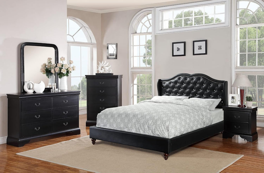 1pc King Size Bed Set Curved Headboard Button Tufted Upholstered Bedroom Furniture Black